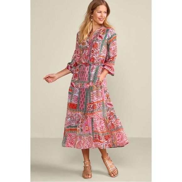 Soft Surroundings Women’s Drea Boho Chiffon Long Sleeved Midi Dress - Picture 1 of 13